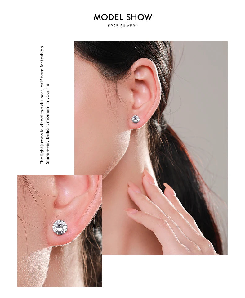 Modian Sparkling Clear CZ Stud Earrings 925 Sterling Silver Round Zirconia 4MM 5MM 6MM 7MM Earrings For Women Wedding Jewelry