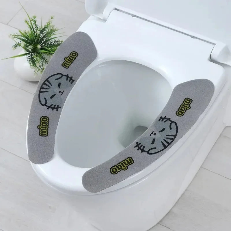 1 Pair Paste Toilet Seat Cover Cartoon Waterproof Reusable Soft Bathroom Toilet Seat Pad Cute Thick Sticky Closes Tool Seat Mat