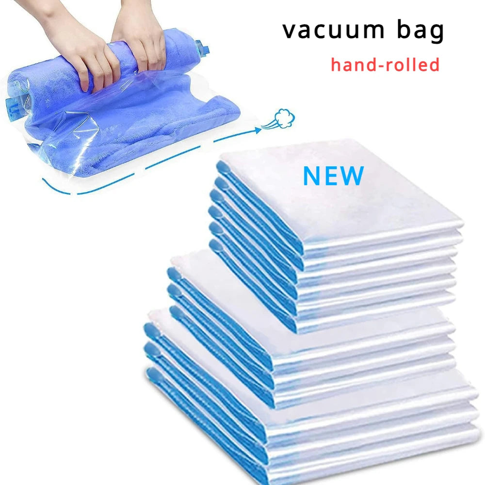 Travel Roll-up Compression Bag Vacuum Bags for Storing Clothes Save 75% of Storage Space No Air Pump Required Pack Vacuum Home