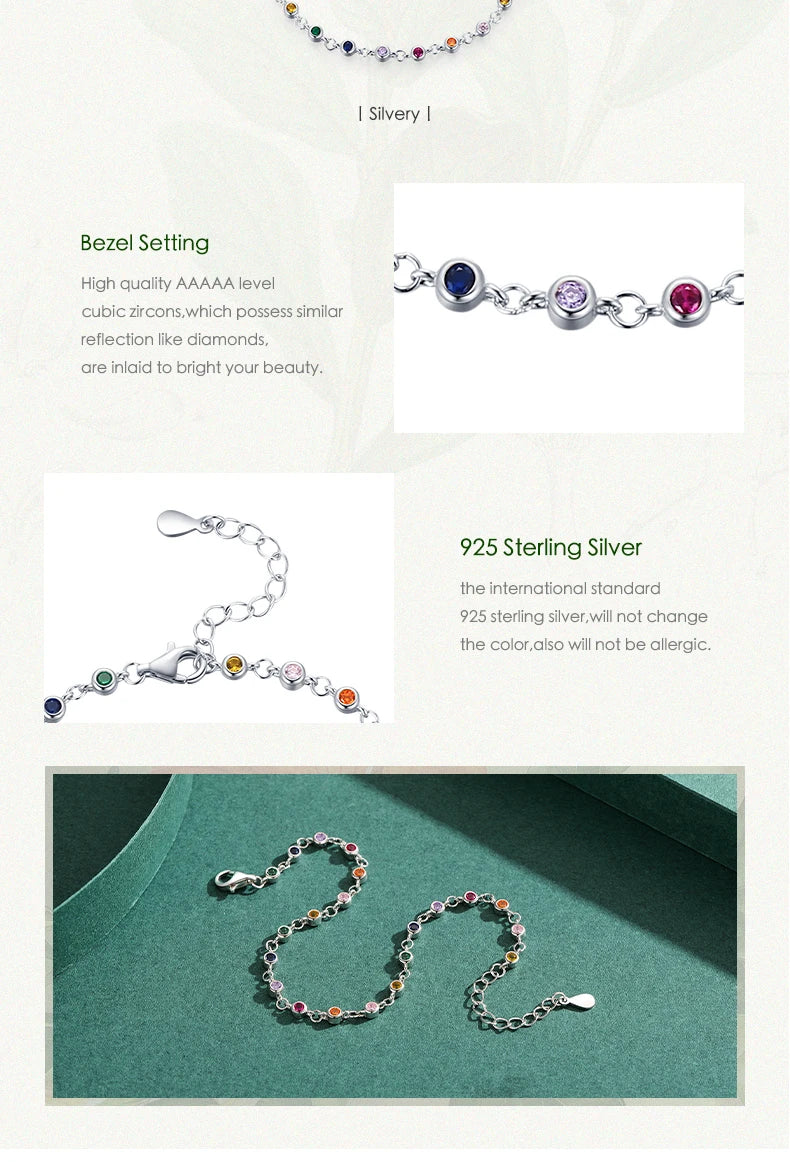 MODIAN Bohemia Style Charm Chain Bracelet For Women Real 925 Sterling Silver Rainbow Color CZ Female Fashion Jewelry Accessory