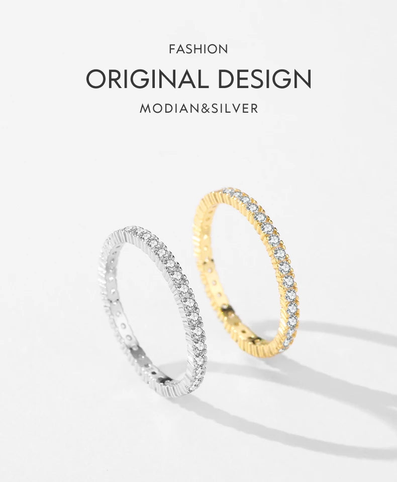MODIAN 925 Sterling Silver And Gold Classic Sparkling Zircon Wedding Engagement Band Promise Bridal Ring For Women Fine Jewelry Gift