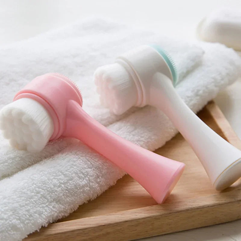 QIWU 3D Double Silicone Facial Cleansing Brush Manual Massage Facial Brush Soft Bristles Exfoliator Double Sided Face Wash Brush