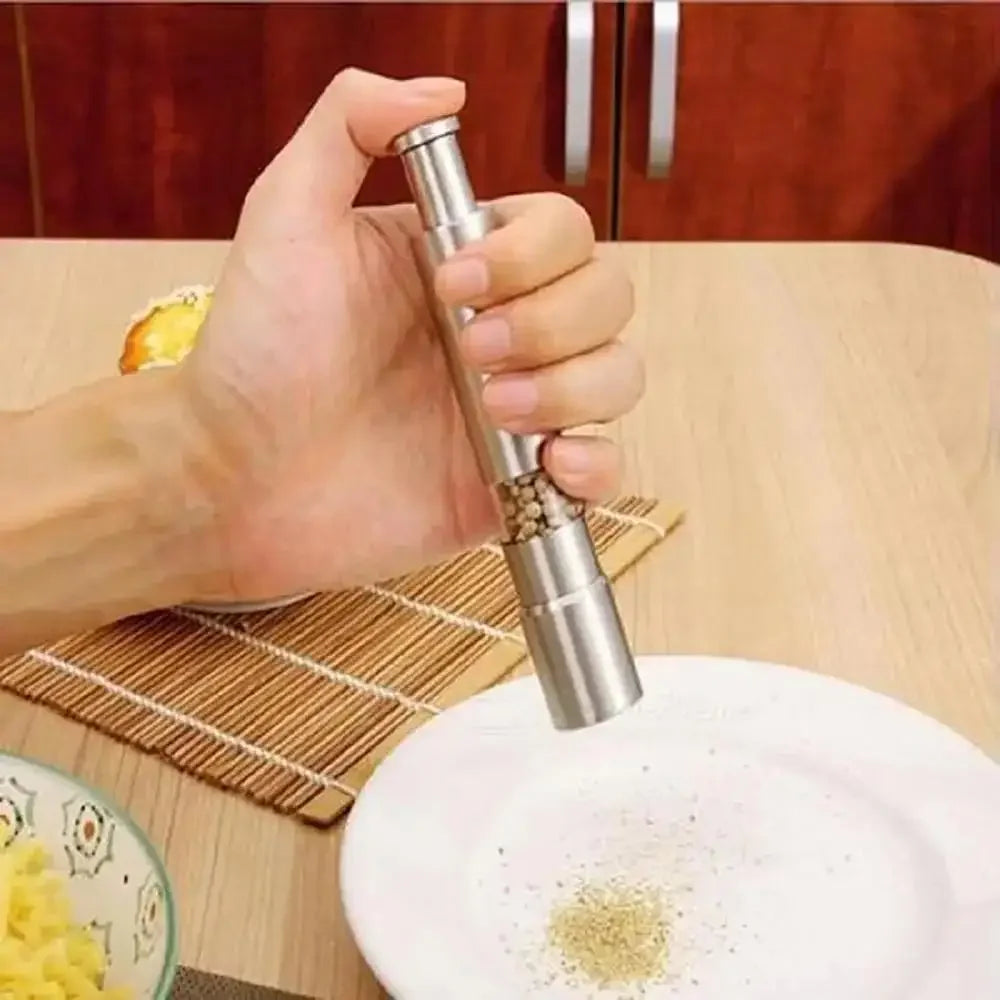 Salt Pepper Grinders With Push Button Tops Stainless Steel Base And Rod One Handed Salt And Pepper Mill Kitchen Cooking Gadgets