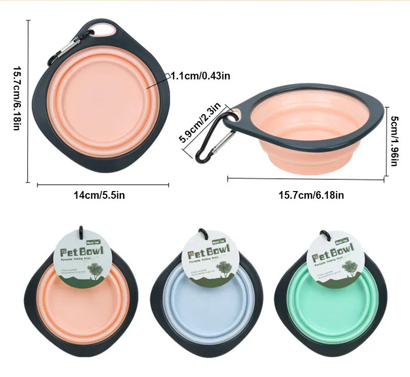 Pet Folding Silicone Bowl Collapsible Dog Outdoor Travel Portable Puppy Food Feeder Dish Bowl Silicone Dog Feeder Bowl 2 In 1