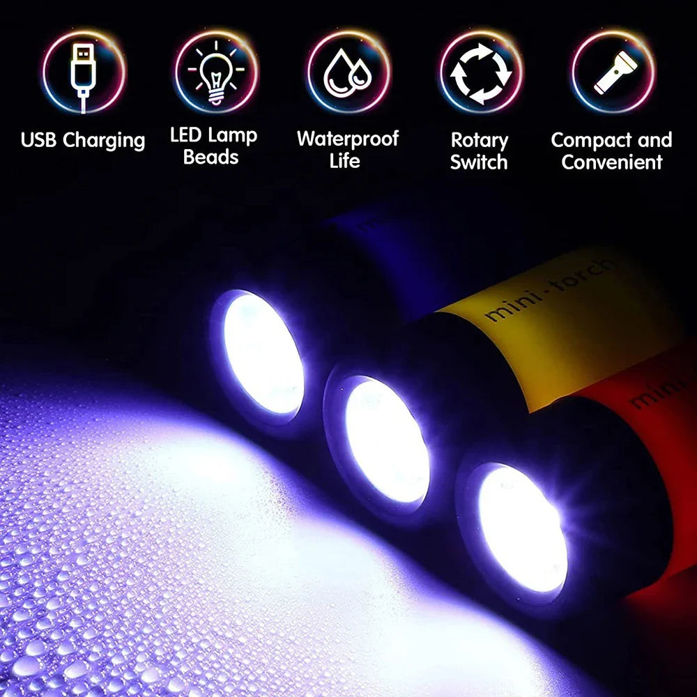 Mini Flashlight USB Rechargeable LED Multifunctional Strong light Pocket Keychain  Flashlight Waterproof Outdoor Hiking Camping