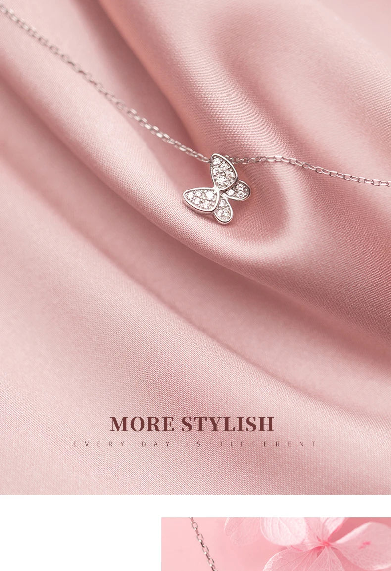 Modian New 925 Sterling Silver Sparkling Zircon Dancing Butterfly Tiny Mini Pendant for Women Fine Jewelry Birthday Gift