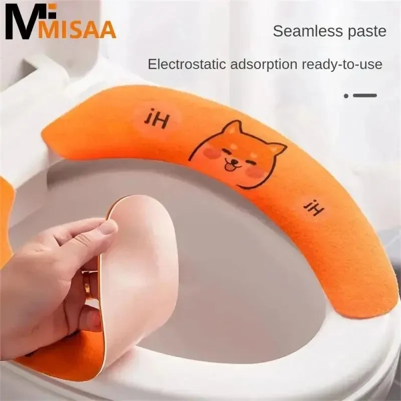 1 Pair Paste Toilet Seat Cover Cartoon Waterproof Reusable Soft Bathroom Toilet Seat Pad Cute Thick Sticky Closes Tool Seat Mat