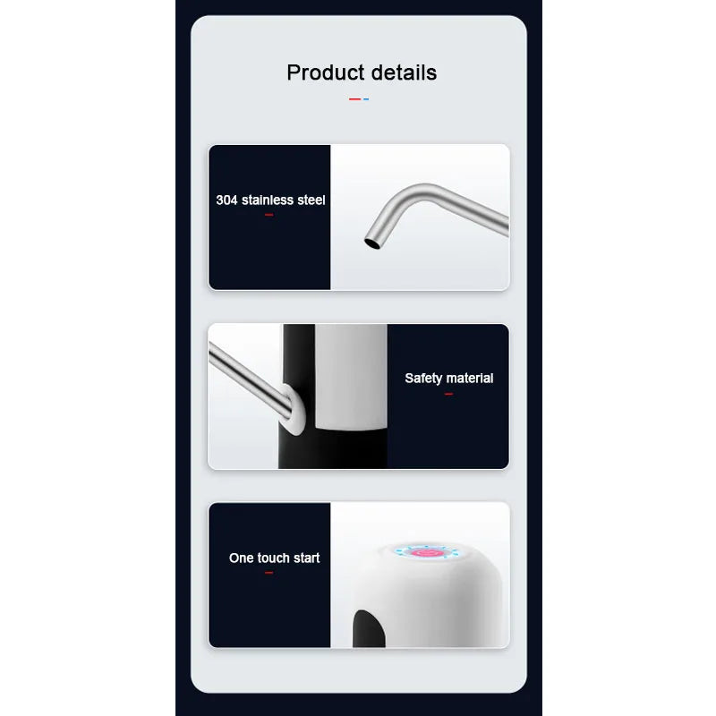 Black/White Automatic Water Bucket Pump USB Charging  Portable Electric Water bottle Pump One Button Switch Of Water Dispenser