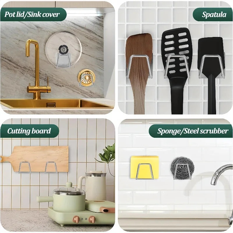 Kitchen Sponge Holder Sink Sponge Rack Stainless Steel Sponges Stand Drainer Sponges Sink Shelf for Knife Towel Holder Wall Hook