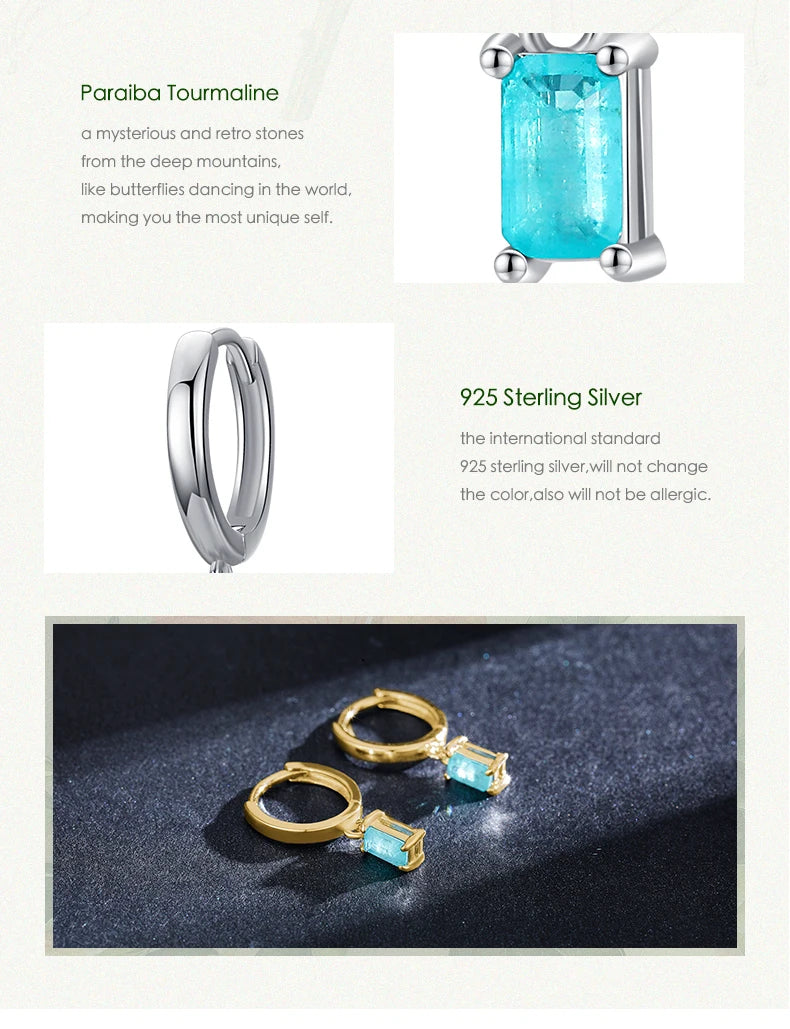 Modian Exquisite Tourmaline Hoop Earrings Fashion Real 925 Sterling Silver Rectangle Paraiba Earring For Women Fine Jewelry Gift