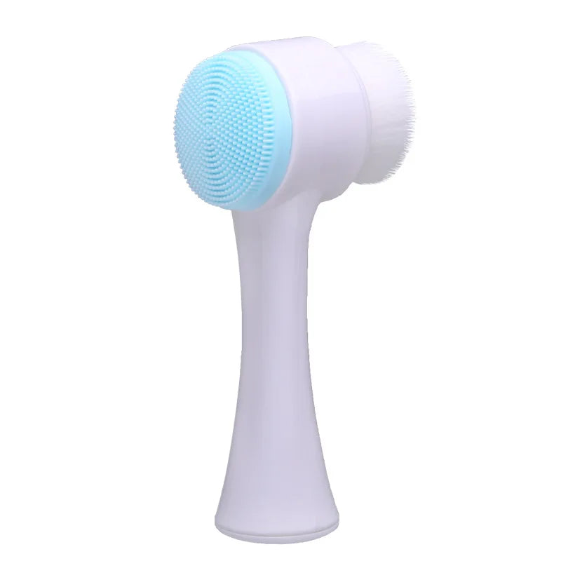 QIWU 3D Double Silicone Facial Cleansing Brush Manual Massage Facial Brush Soft Bristles Exfoliator Double Sided Face Wash Brush
