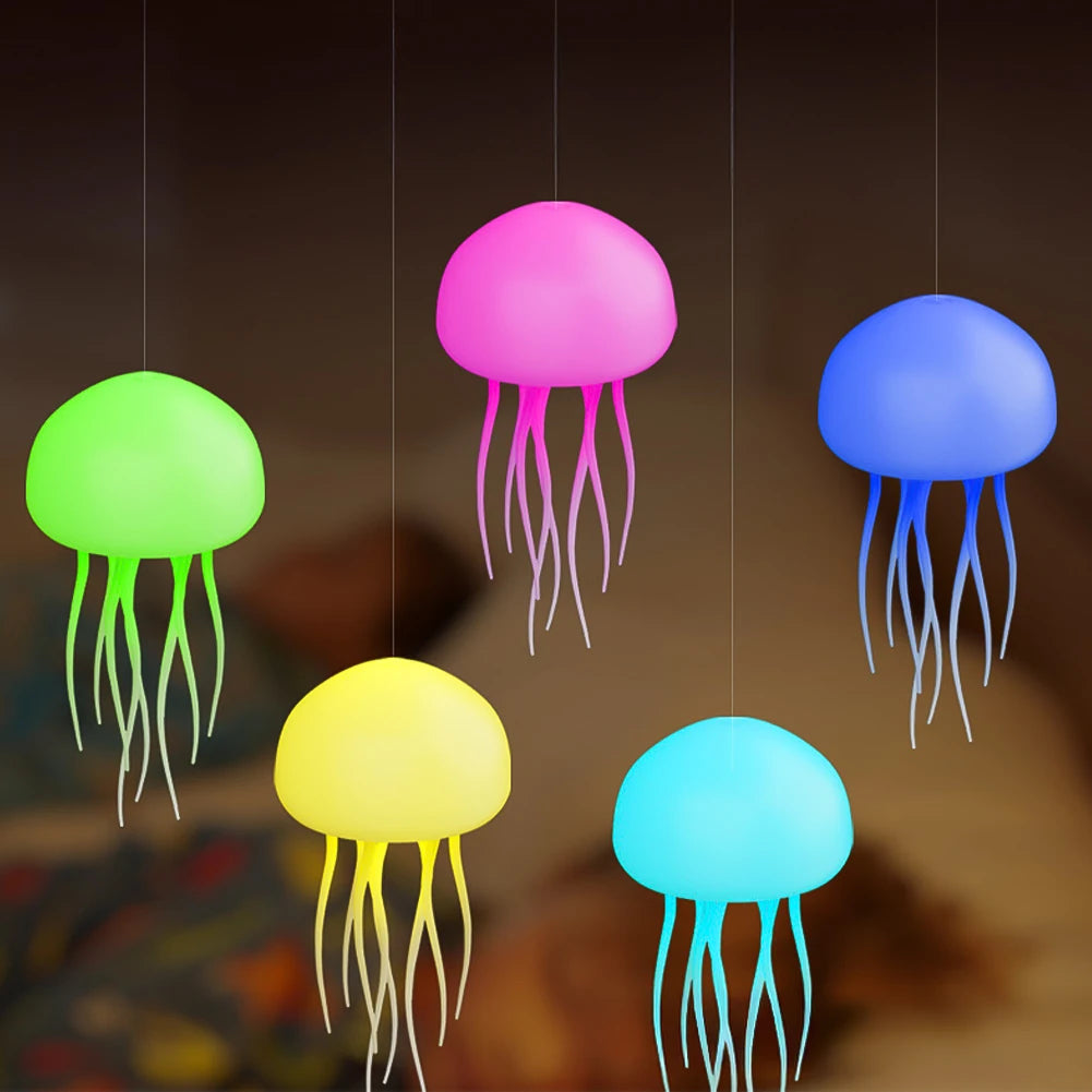 Gradient Voice Control Jellyfish Night Light RGB Cute Jellyfish Bedside Lamp Type-C Charging LED Night Lamp