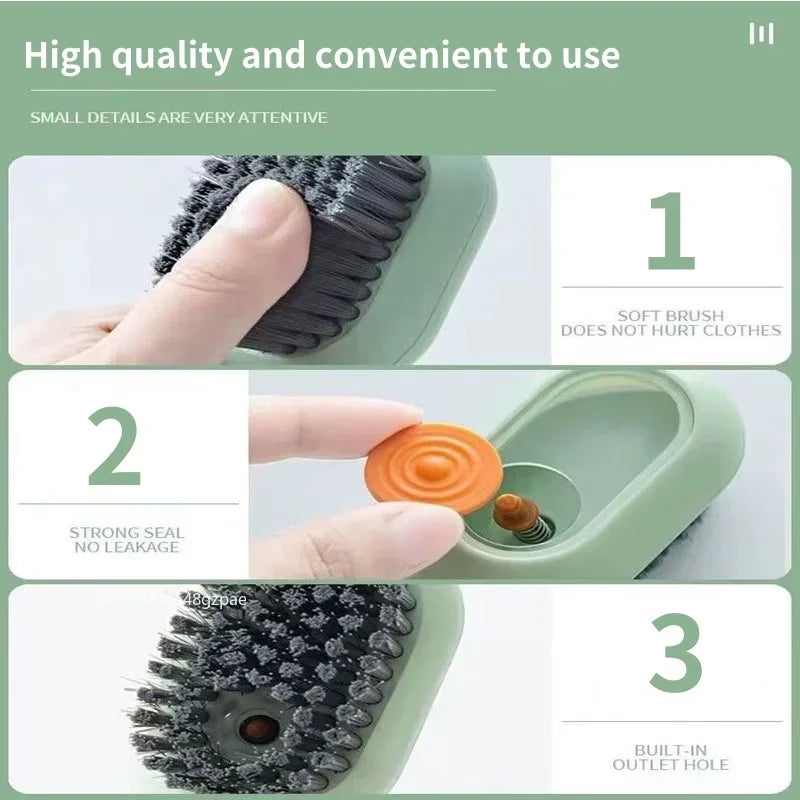Multifunction Cleaning Shoe Brush Soft Automatic Liquid Shoe Brush Long Handle Clothes Soap Brush with Hook Clean Tool