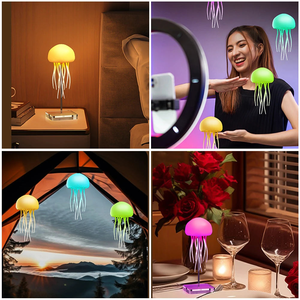 Gradient Voice Control Jellyfish Night Light RGB Cute Jellyfish Bedside Lamp Type-C Charging LED Night Lamp