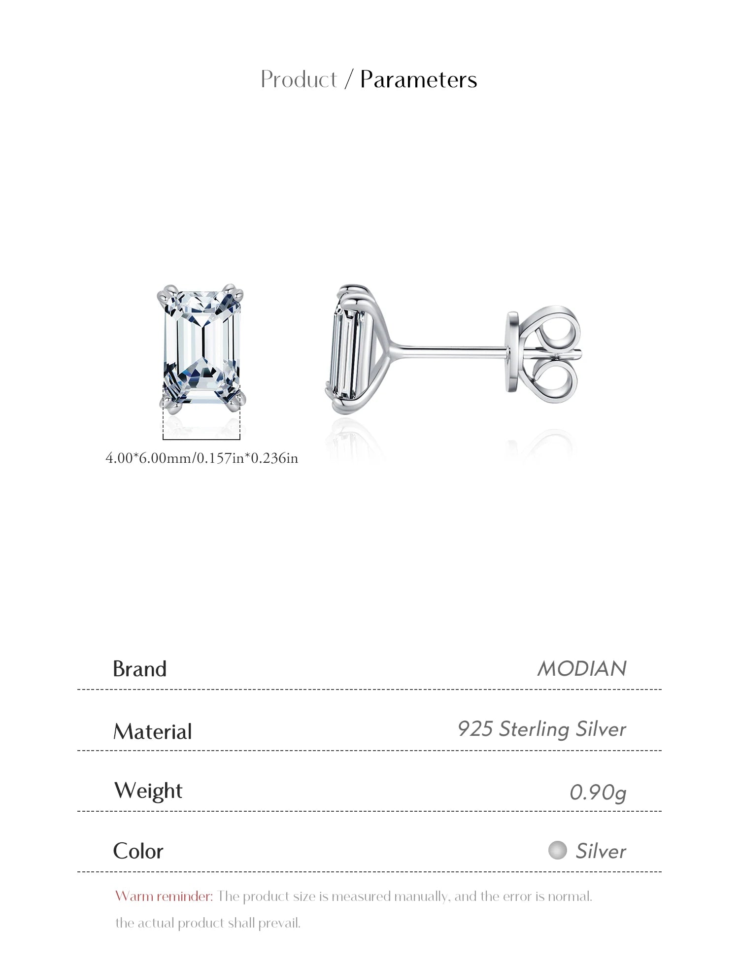 MODIAN 925 Sterling Silver Simple Emerald Cut CZ Stud Earrings Hypoallergenic Earrings For Women Wedding Engagement Fine Jewelry