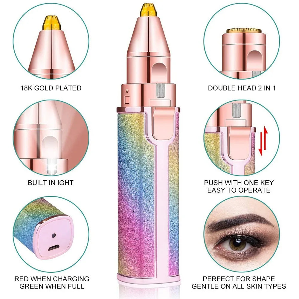 Electric Eyebrow Trimmer for Women 2 In 1 Rechargeable Facial Hair Removal and Eyebrow Shaver Painless Face Razor Body Epilator