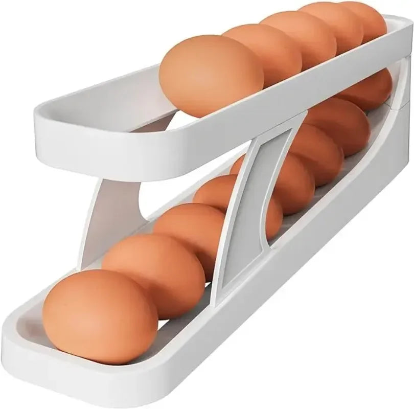Egg Holder Dispenser for Refrigerator New Automatic Rolling Double-layer Egg Dispenser Holds 15 Eggs Space-Saving Egg Storage