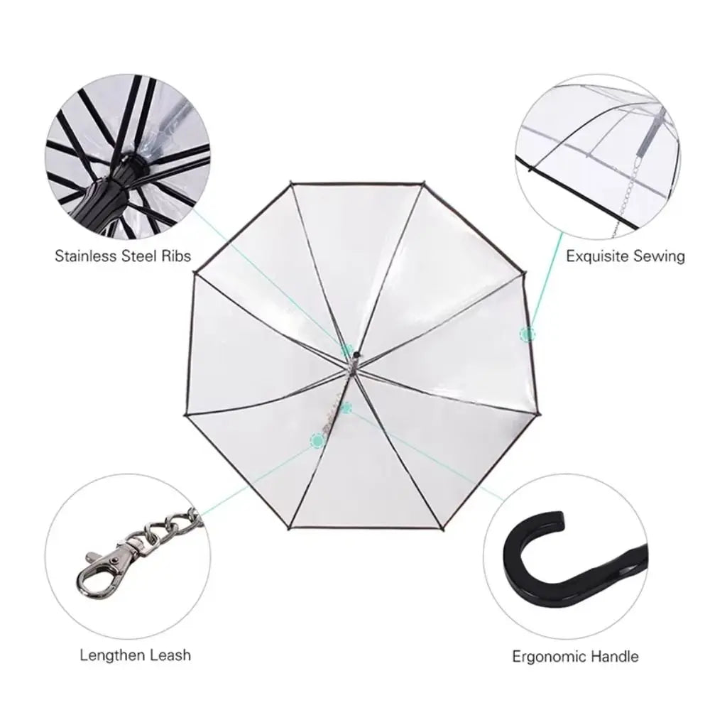Detachable Clear Pet Dog Umbrellas C-Shape Handle with Leash Doggy Poncho Rainproof Adjustable Raincoat for Small Dogs