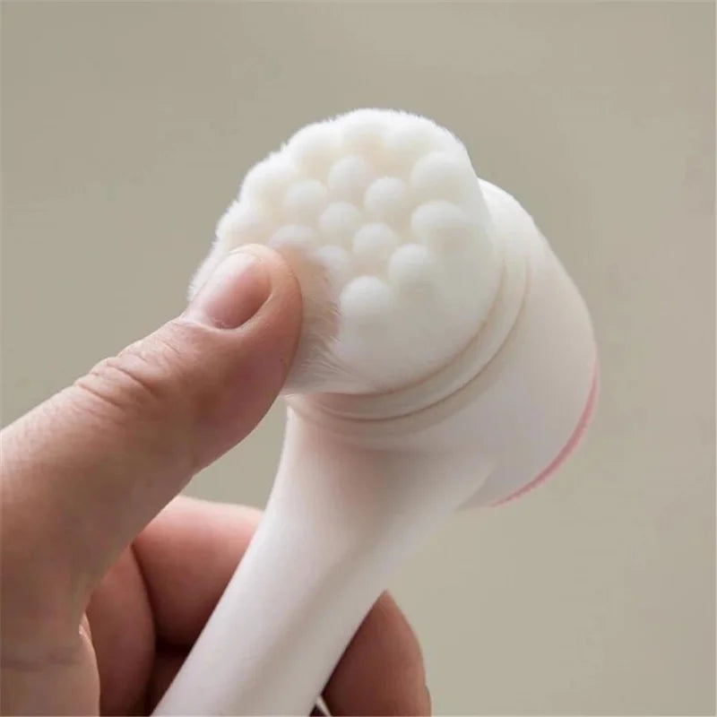 QIWU 3D Double Silicone Facial Cleansing Brush Manual Massage Facial Brush Soft Bristles Exfoliator Double Sided Face Wash Brush