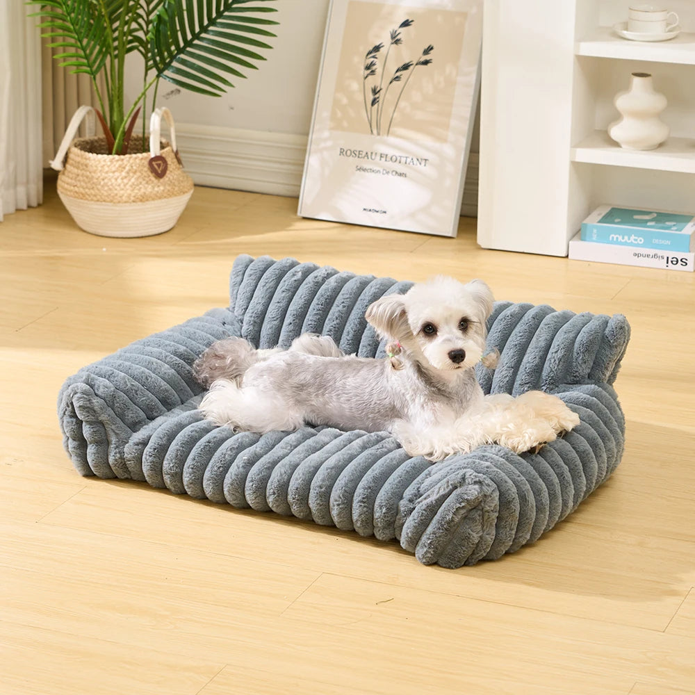 Warm Cat Dog Bed Sofa Cat Nest Soft Striped Pet Bed for Small Medium Dogs Comfortable Plush Puppy Bed