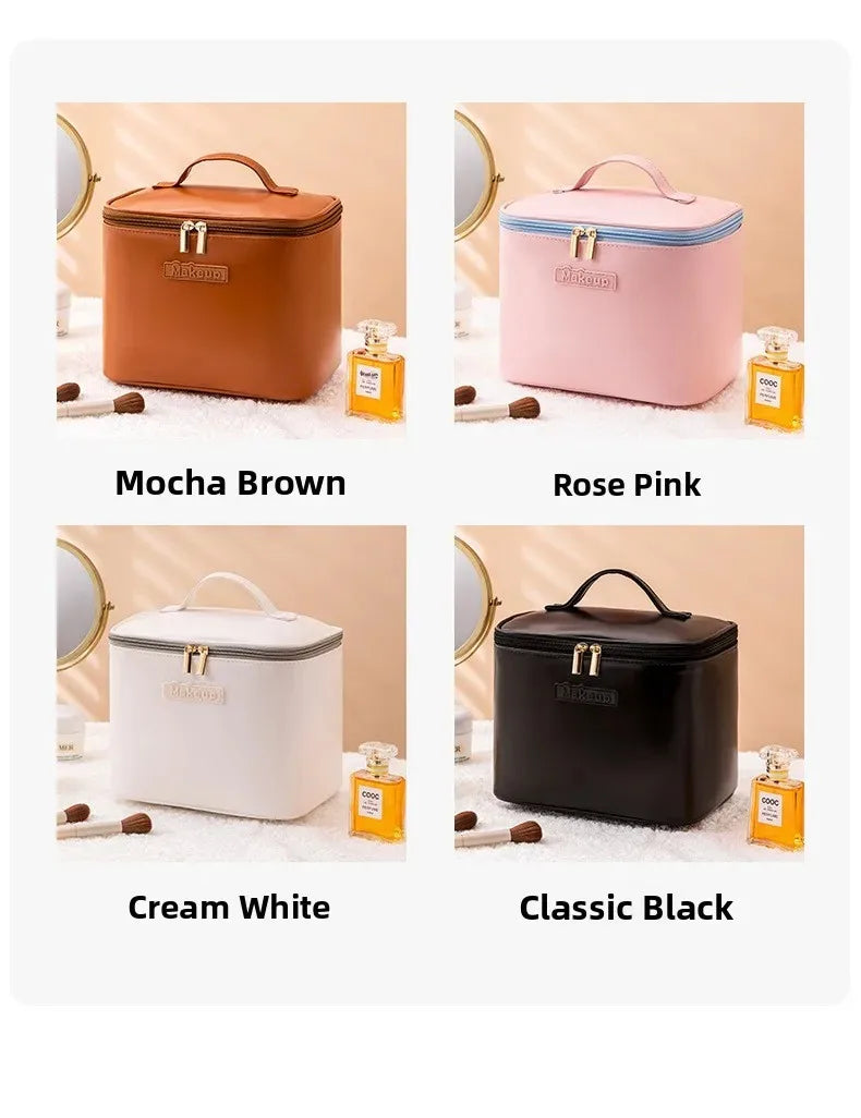 Large Capacity Waterproof Multifunctional Travel Cosmetic Bag Portable Makeup Storage Box PU Material Round Cylinder Shape
