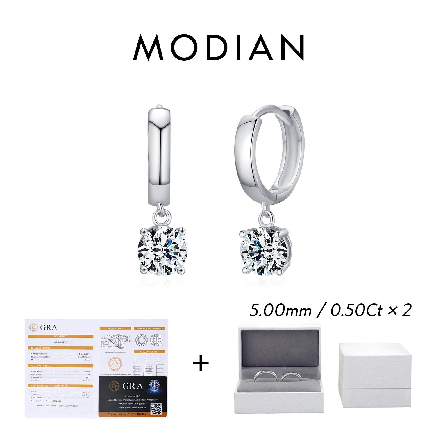 MODIAN D Color Moissanite Hoop Earrings Lab Created Diamond For Women 925 Sterling Silver Wedding Fine Jewelry Gift