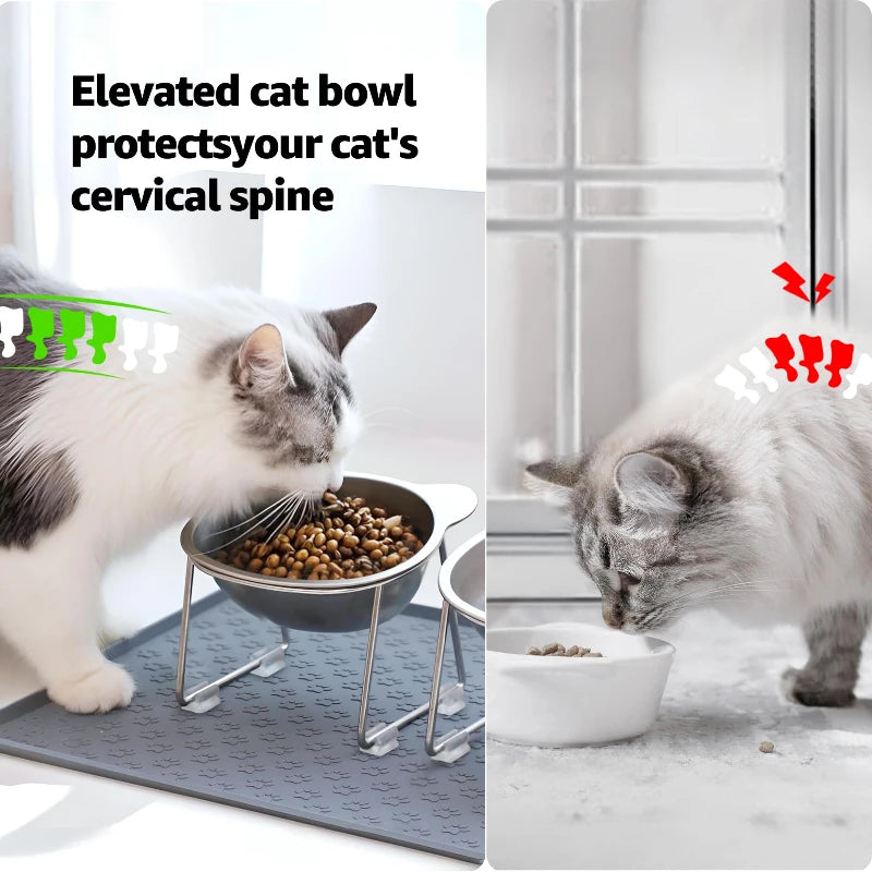 15 Degree Inclined Stainless Steel Cat Bowl Detachable Anti Overturning Elevated Cat Water Bowl Neck Protection Anti-flip
