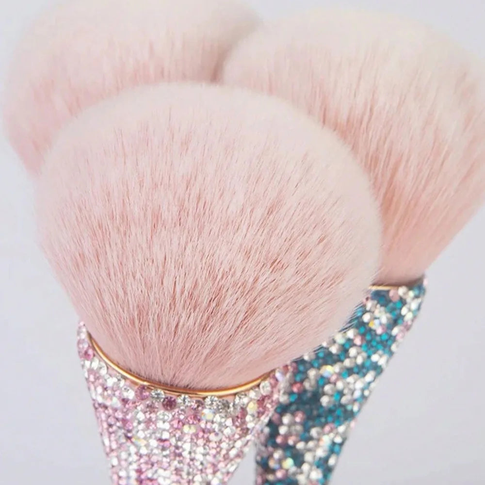 1pc Flat Arched Foundation Brush Whole Body Is Encrusted with Rhinestones Synthetic Hair Professional Powder Brush Makeup Tool