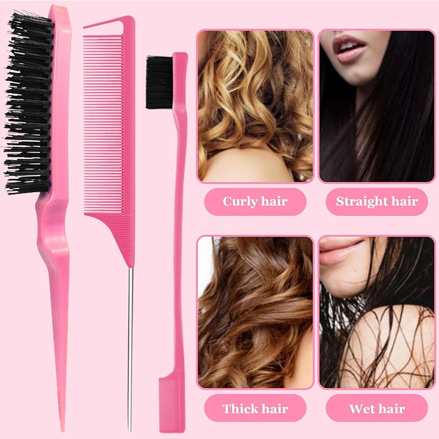6pcs/Set Hair Brush Set Hairdressing Spray Bottle Hair Braiding Loop Rat Tail Comb Teasing Hair Brush Edge Control Hair Brush