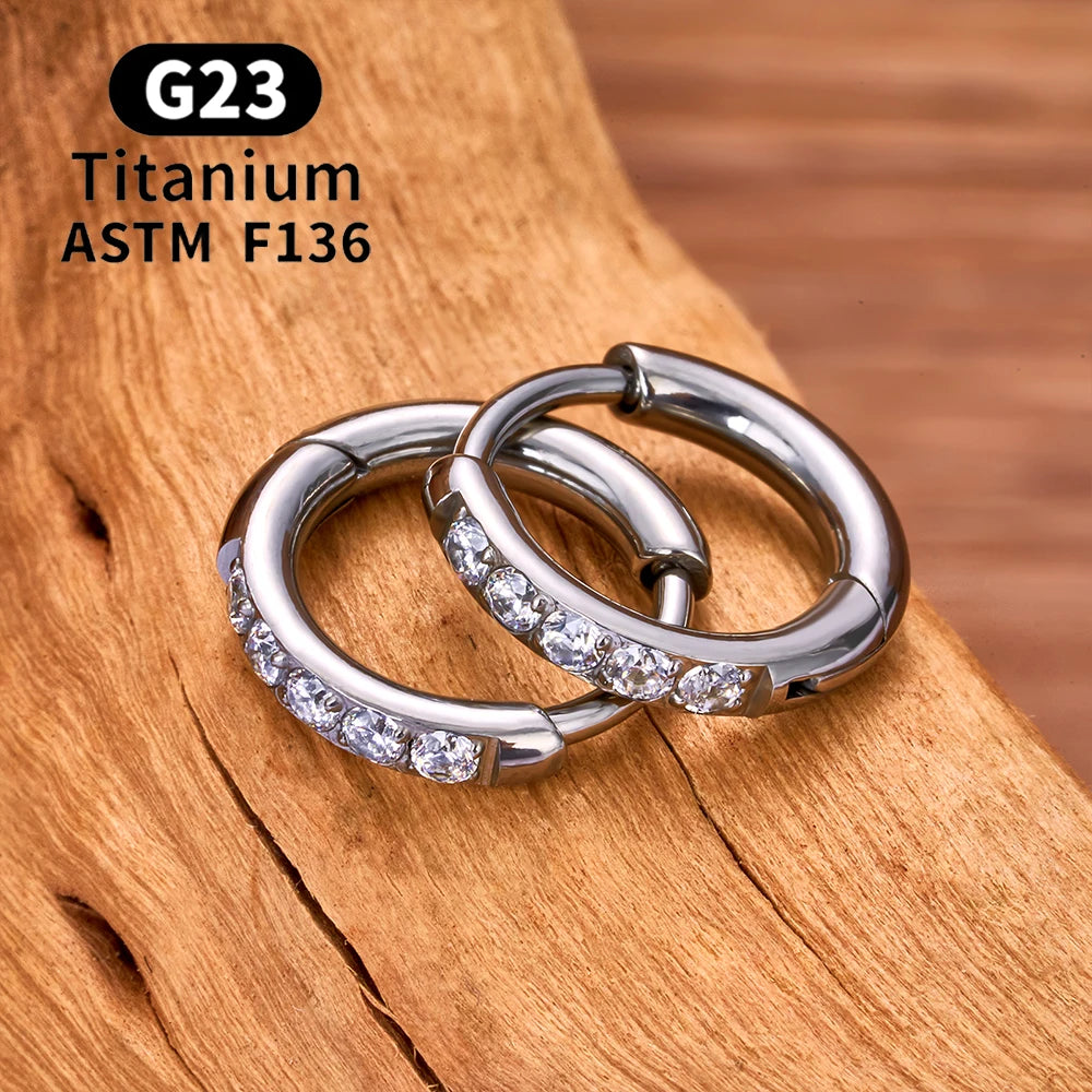 G23 Titanium Earring Hoop CZ Hinged Segment Round Ear Ring for Women Ear Tragus Cartilage Helix Daith Piercing Jewelry
