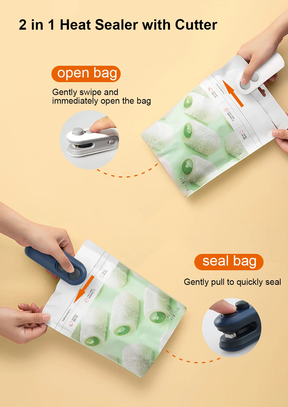 Electric Mini Heat Bag Sealing Machine Package Sealer Bags 2 in 1 Plastic Bag Sealing Machine Handheld Plastic Bag Heat Sealer