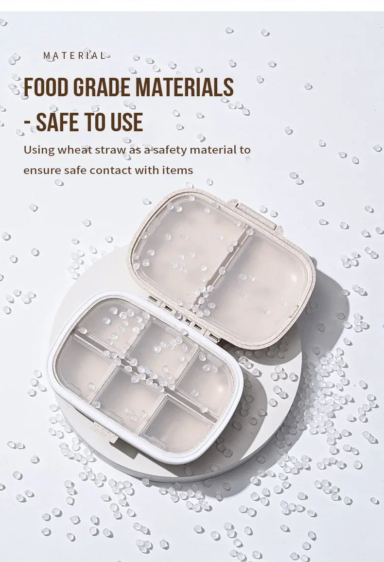 8 Grids  Pill Box With Seal Ring For Organizer Small Wheat Tablets Container Box For Tablets Straw Container For MedicinesTravel