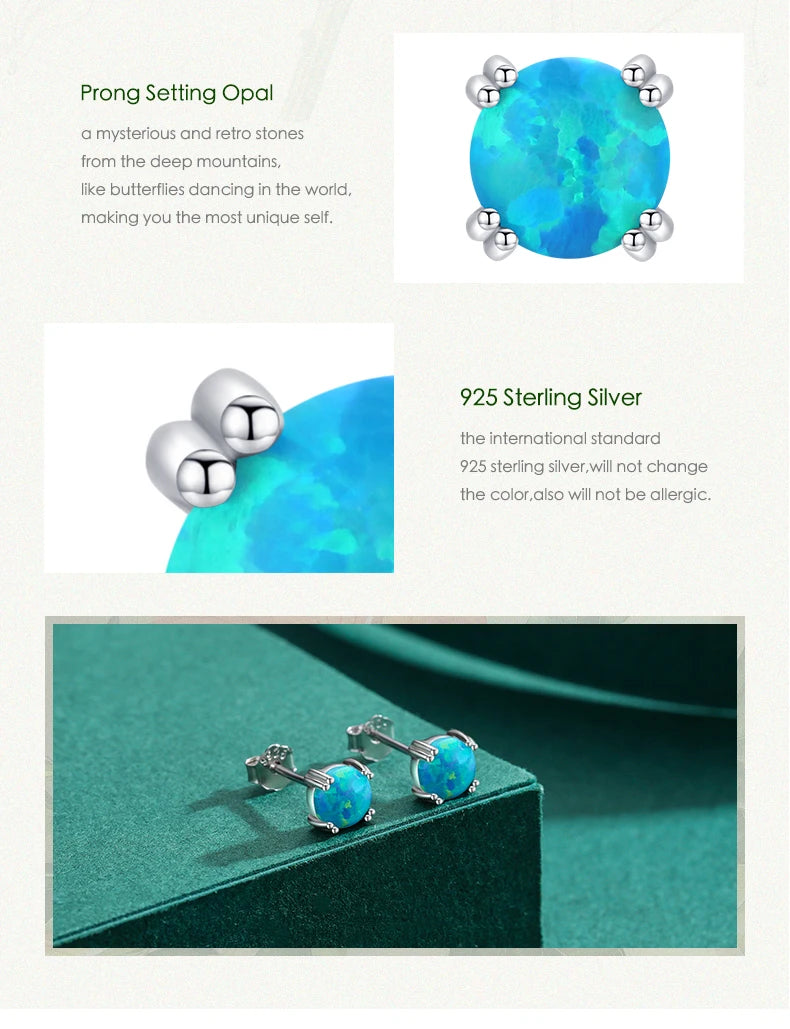 MODIAN 925 Sterling Silver Fashion Stylish Natural Opal Stud Earrings For Women Girl Fine Jewelry Anniversary Gifts Accessories