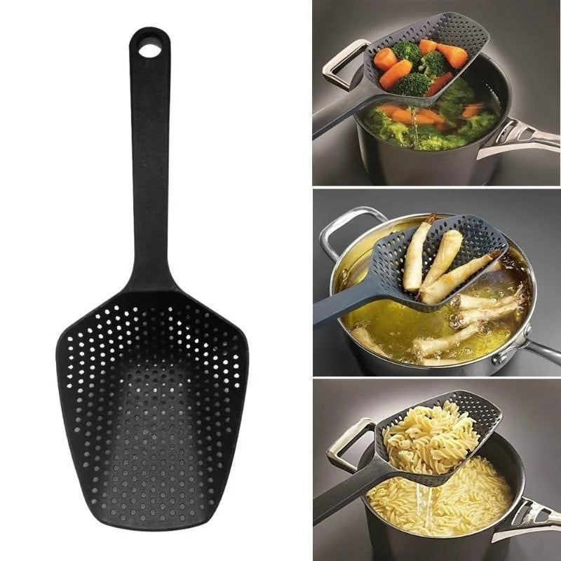 Plastic Strainer Spoon with Handle, Durable Plastic Slotted Spoon Pasta Scoop and Pasta Strainer for Cooking