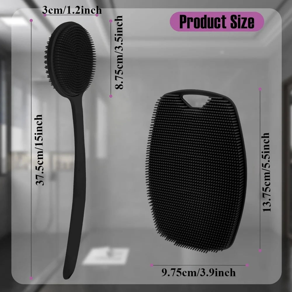 2Pcs Shower Back Scrubber Exfoliating Bath Brush Gentle Exfoliation Body Shower Silicone Shower Brush Long Handle Bath Brushes