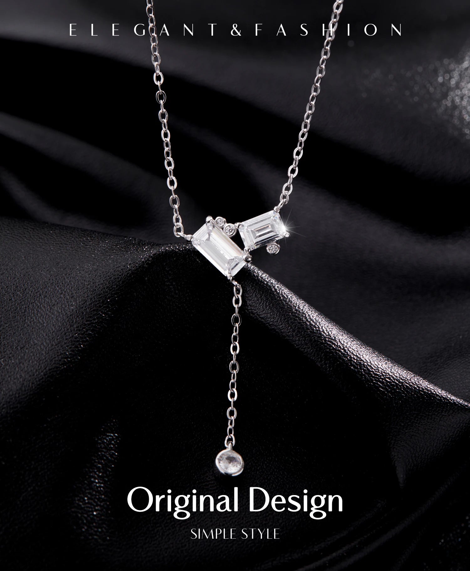 MODIAN 925 Sterling Silver Exquisite Rectangle Clear CZ Link Chain Lariat Y Shape Pendant Necklaces For Women Fine Jewelry
