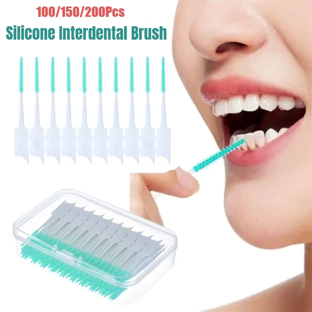 100-200Pcs/box Interdental Brush Soft Rubber Teeth Cleaning Tools Dental Toothpicks Between Teeth Toothbrush Oral Hygiene Care
