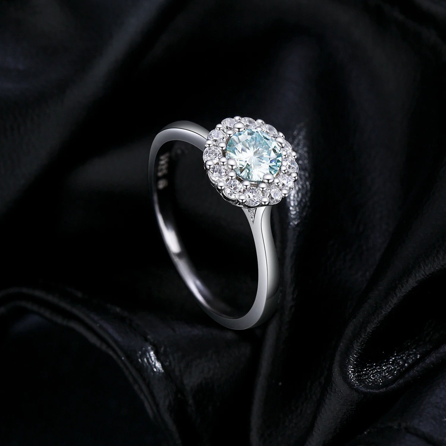 MODIAN D Color Green Teal Moissanite Halo Ring 925 Sterling Silver Trendy Elegant Finger Rings For Women Wedding Fine Jewelry