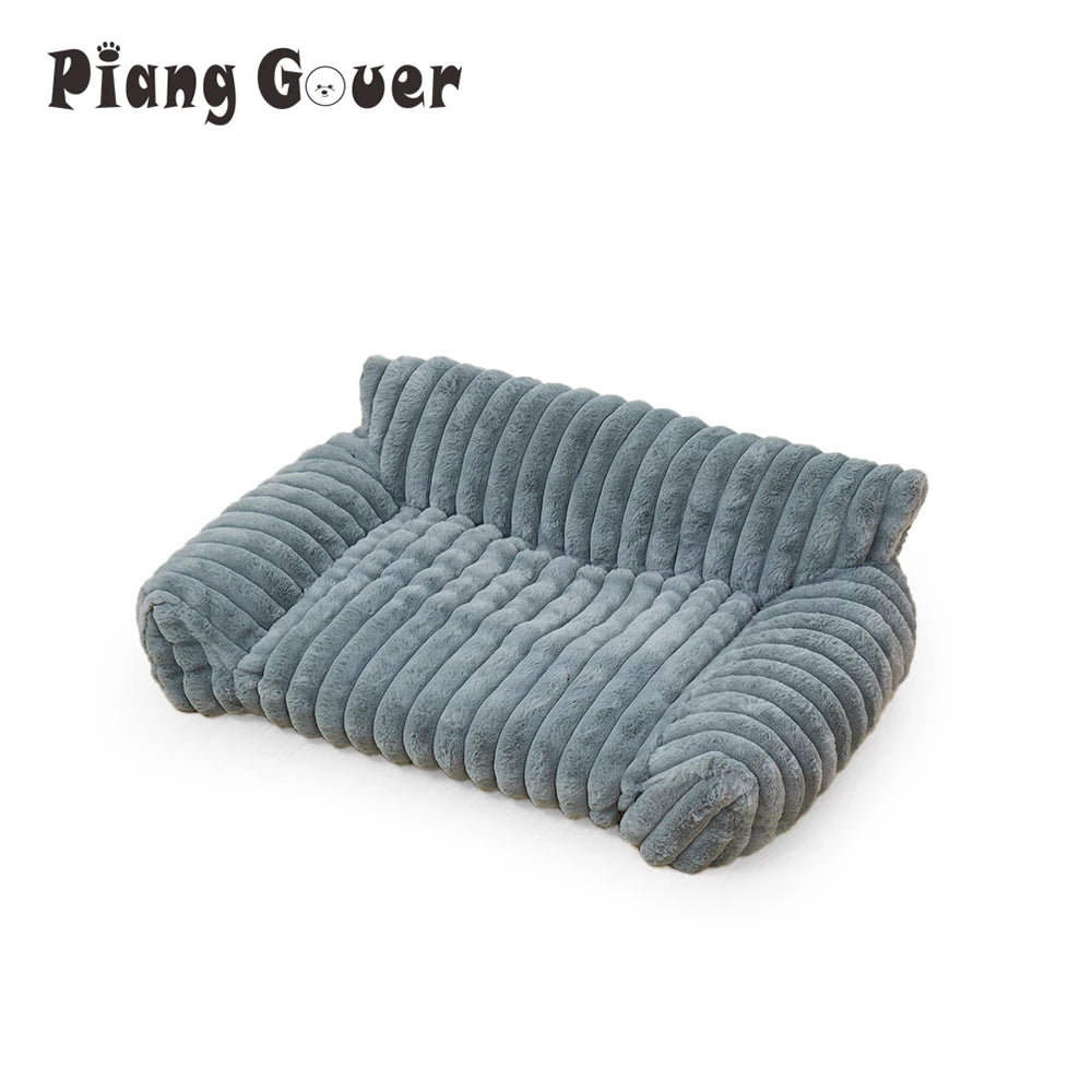 Warm Cat Dog Bed Sofa Cat Nest Soft Striped Pet Bed for Small Medium Dogs Comfortable Plush Puppy Bed