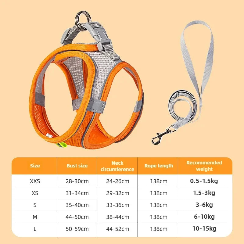 Pet Things Accessories Cute Adjustable  Collar and Leash Set for Walking Safe Reflective Soft Comfortable Vest For Small Medium Dog Cat Pet
