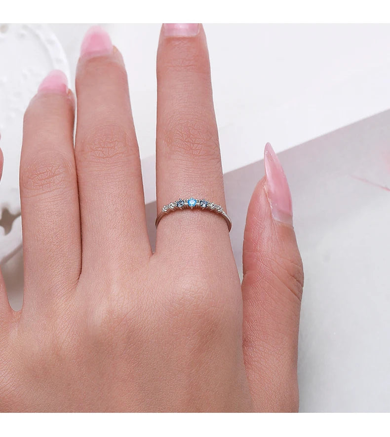 Modian 925 Sterling Silver Simple Stackable Fashion Thin Finger Ring Charm Blue Zirconia Rings For Women Wedding Fine Jewelry