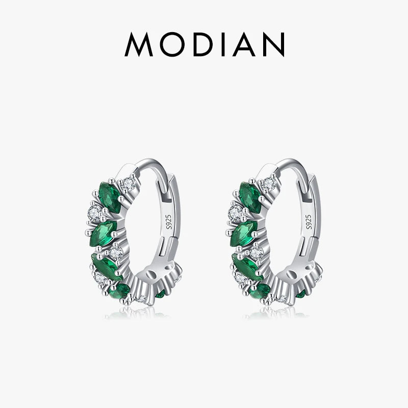 Modian 925 Sterling Silver Green And Clear Rhombus Zirconia Hoop Earrings For Women Party Simple Ear Buckles Fine Jewelry Gift