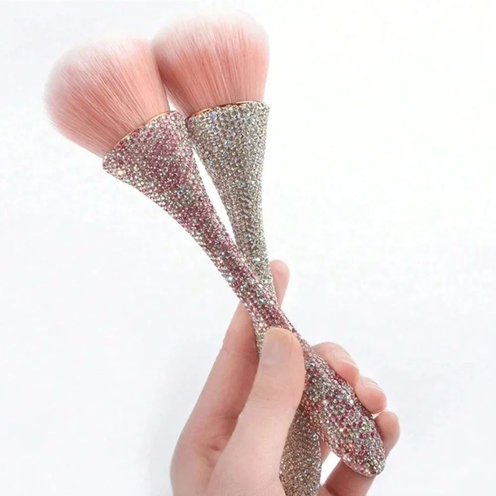 1pc Flat Arched Foundation Brush Whole Body Is Encrusted with Rhinestones Synthetic Hair Professional Powder Brush Makeup Tool