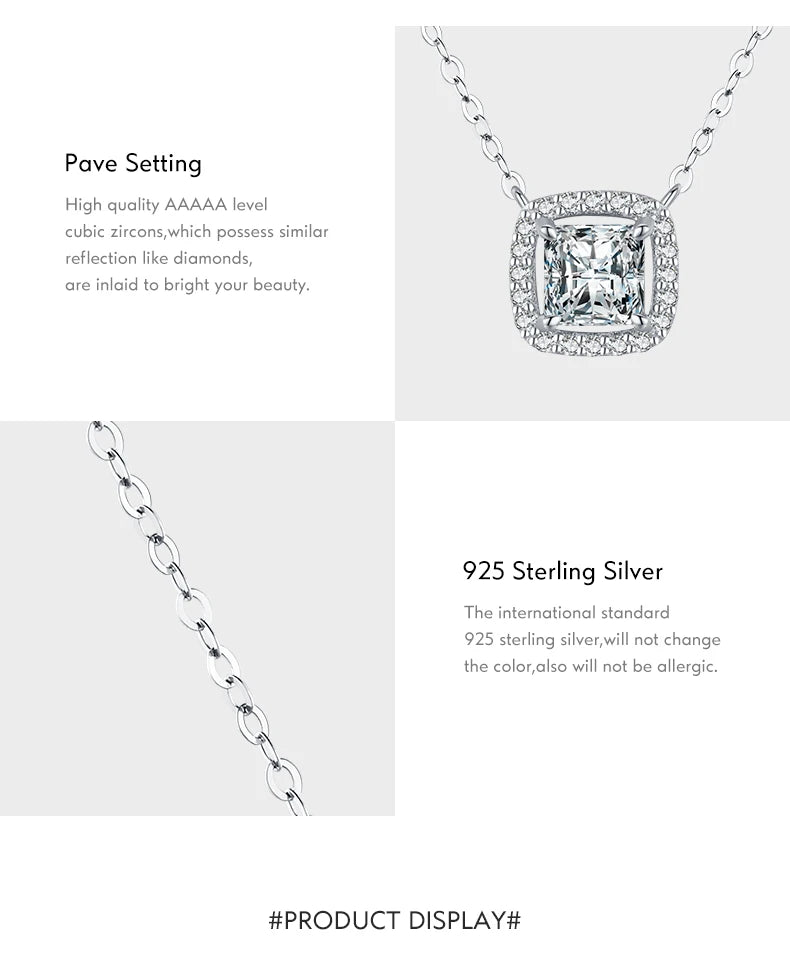 Modian Real 925 Sterling Silver Exquisite Square Shiny Zirconia Pendant Clear CZ Chain Necklace for Women Wedding Fine Jewelry