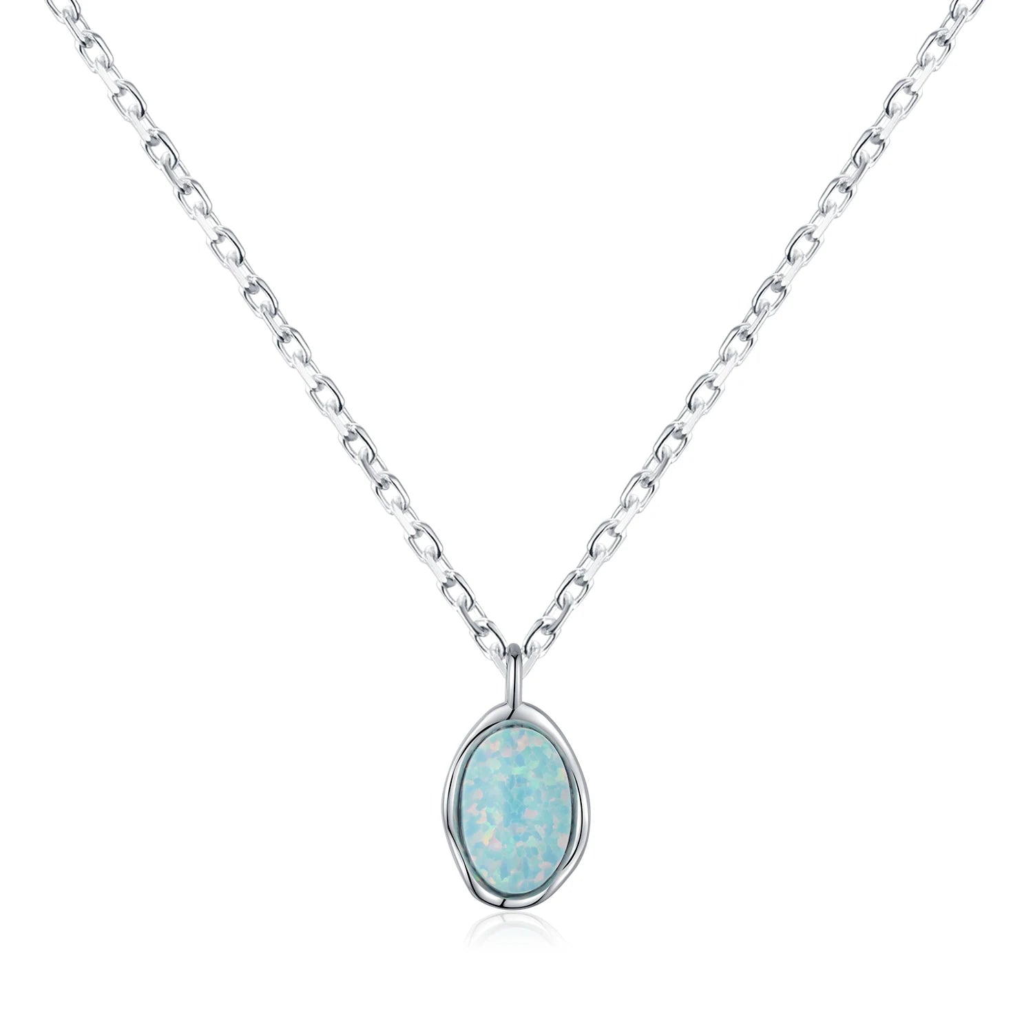 MODIAN Link Chain Necklace 925 Sterling Silver Vintage Irregular Wave Metal Opal Pendant Necklace For Women Fine Jewelry