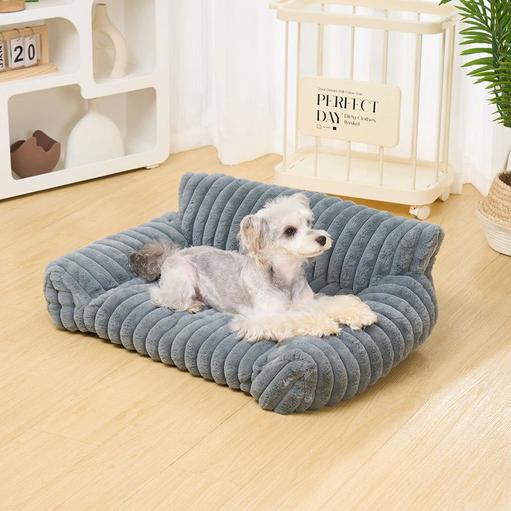 Warm Cat Dog Bed Sofa Cat Nest Soft Striped Pet Bed for Small Medium Dogs Comfortable Plush Puppy Bed