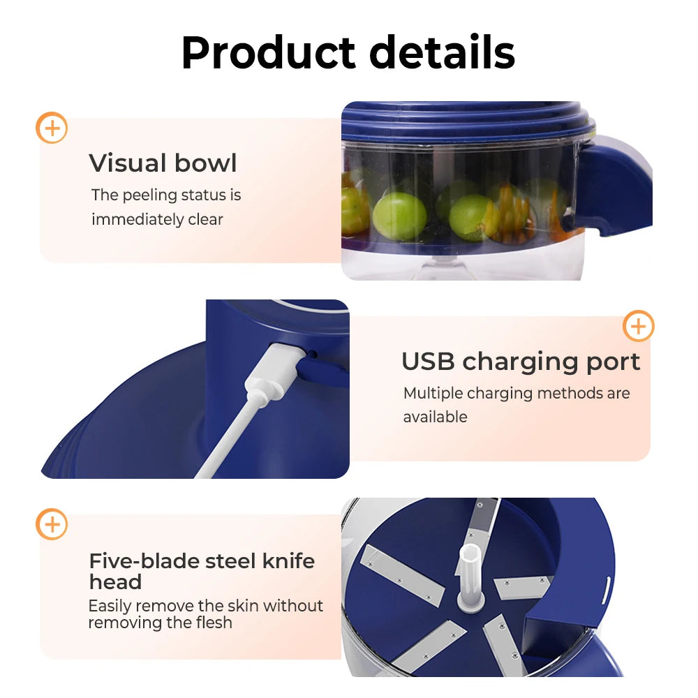 Rechargeable Fruit Peeler Fruit and Vegetable Electric Peeler Peeler Suitable for Grapes, Cherry Tomatoes, Garlic, Fruit Tools