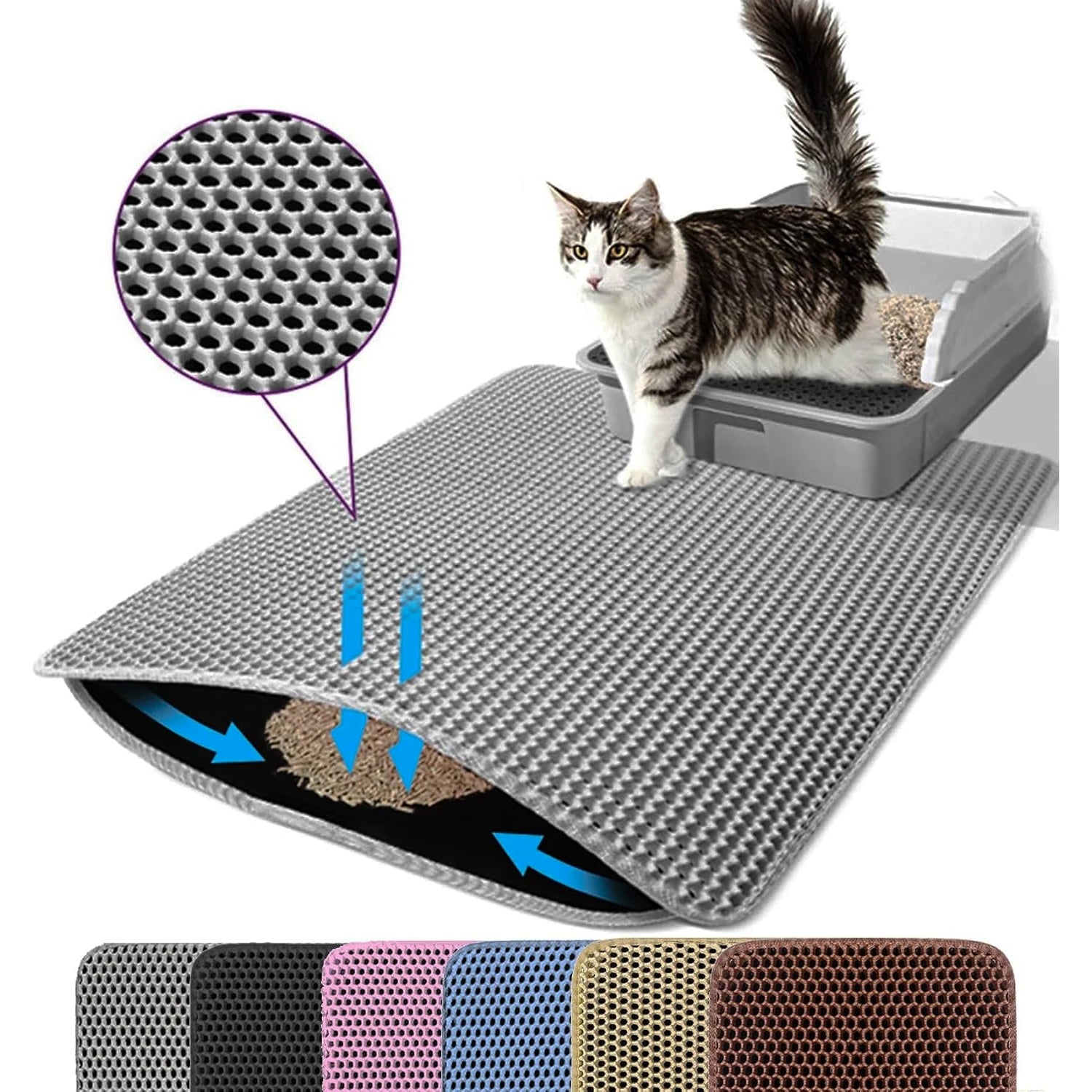 Pet Litter Trapper Mat Double Layer Waterproof Washable Nonslip Bottom Cat Litter Box Sand Trap Floor Protector Easy Clean