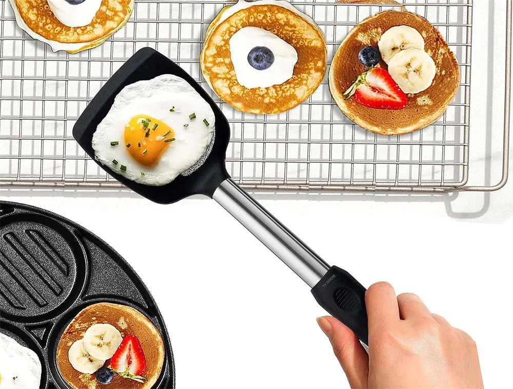 2 Pieces Silicone Spatula Kitchen Cooking Utensils Stainless Steel Tight Spatula Leaky Spatula Non-stick Cookware Kitchen Tools