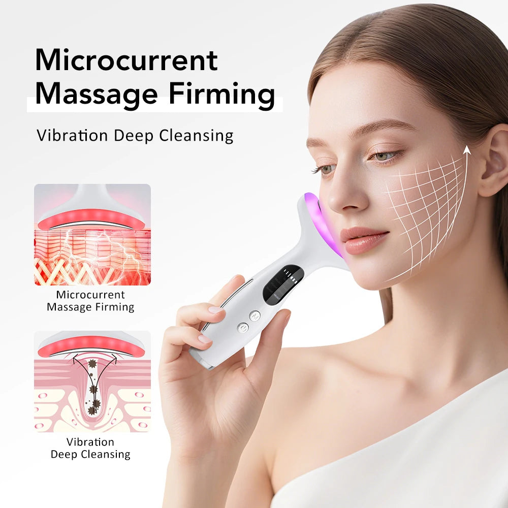 EMS Face Neck Beauty Device 7 Colors LED Photon Therapy Skin Tighten Reduce Double Chin Anti Wrinkle Facial Lifting Massager